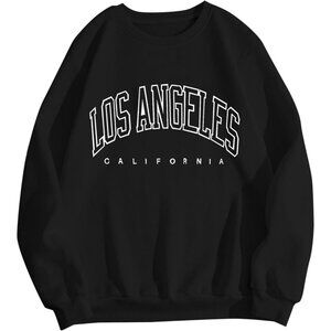 ⚡Women Black Losangele Imported Graphic Crewneck Long Sleeve Pullover Sweatshirt
